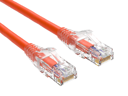 14ft Cat6 UTP snagless patch cable, 24AWG, RJ45 with 50-micron gold contacts, clear strain relief boot, orange color, for high-performance Gigabit Ethernet connections.