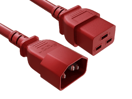 3FT 14AWG IEC C14 to C19 Power Cord | 105°C SJT | Red | UL Listed | Data Center Cable