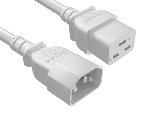 2ft 14 AWG 15A 250V Power Cord (IEC320 C14 to IEC320 C19), White