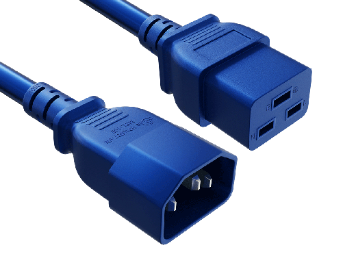 6FT 14AWG IEC-60320-C14 to C19 Extension Power Cord | SJT 105°C | Blue | UL & cUL Listed