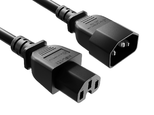 8FT 14AWG C15 to C14 Extension Power Cord | UL SJT 105°C | 15A/250V | Black | UL & cUL Listed