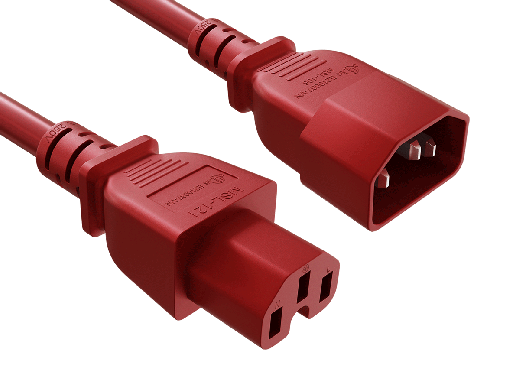 10FT 14AWG C15 to C14 Extension Power Cord, UL SJT, 105°C, 15A/250V, Red, UL & cUL listed, for connecting network hardware or high-temperature equipment to PDUs or UPSs with C14 inlets.