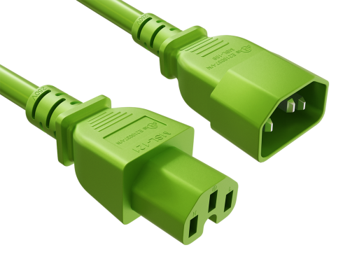 3FT 14AWG C15 to C14 Extension Power Cord | UL SJT 105°C | 15A/250V | Green | UL & cUL Listed