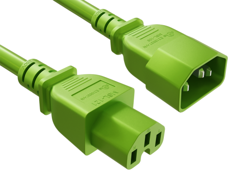 6FT 14AWG C15 to C14 Extension Power Cord | UL SJT 105°C | 15A/250V | Green | UL & cUL Listed
