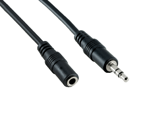 25ft Black 3.5mm Male to Female Stereo Audio Extension Cable with Strain Relief for Device Protection