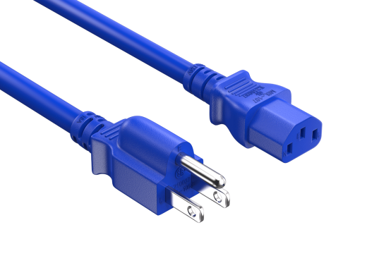 2FT 18AWG NEMA 5-15P to IEC-60320-C13 Power Cord | SVT 60°C | 10A/125V | Blue | UL & cUL Listed, CSA Approved