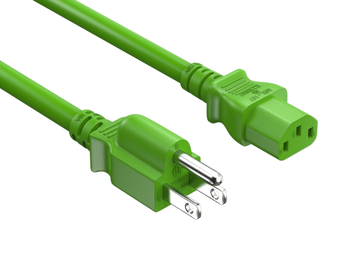 1FT 18AWG NEMA 5-15P to IEC-60320-C13 Power Cord | SVT 60°C | 10A/125V | Green | UL & cUL Listed, CSA Approved