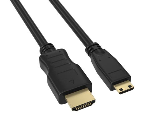 3ft High Speed HDMI to Mini HDMI Cable, black color, gold-plated connectors, for 4K@30Hz video and Ethernet connectivity.