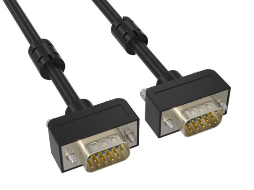 25ft Slim SVGA Male to Male Monitor Cable, black color, with ferrite core and HD15 connectors for high-quality display connections in tight spaces.