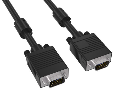 3ft SVGA Male to Male Monitor Cable, black color, with ferrite core and HD15 connectors for high-quality display connections with EMI/RFI protection.