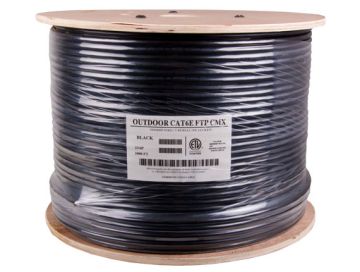 1000ft Cat6e 550 MHz UTP Solid Direct Burial Outdoor Bulk Ethernet Cable, Black