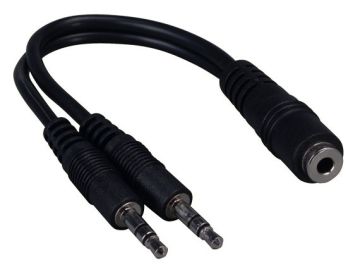 6in 3.5mm Stereo Female to Two 3.5mm Stereo Male Audio Cable, Black