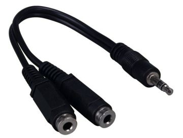 6in 3.5mm Stereo Male to Two 3.5mm Stereo Female Audio Cable, Black