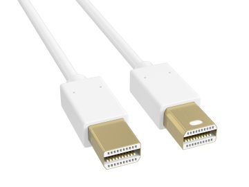 6ft Mini DisplayPort Male to Male Cable, white color, gold-plated connectors, for high-resolution 4K display connections.