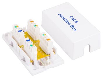 Cat6 Junction Box with 110 Punch Down Type Jacks, White