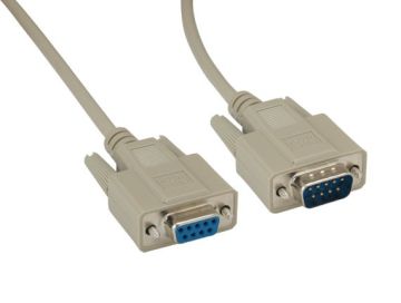 10ft Beige DB9 Male to Female Null Modem Cable with 7 Conductors for Direct Device Connection and Data Transfer