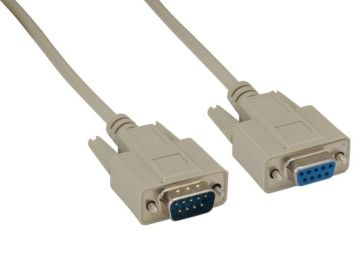 3ft Shielded DB9 M/F RS232 Serial Extension Cable, Straight Through, Male to Female, Beige