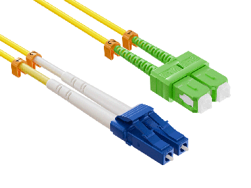 2m OS2 LC/UPC TO SC/APC Duplex Corning Fiber Optic Cable Single-Mode 9/125 LSZH/OFNR Rated, Yellow