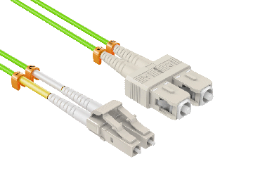 2m OM5 LC to SC UPC Duplex Corning Fiber Optic Cable Wide Band Multimode Fiber 50/125 LSZH/OFNR Rated, Lime Green