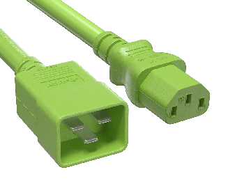 3ft 14 AWG 15A 250V Power Cord IEC320 C20 to IEC320 C13 Green