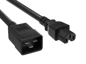 3ft IEC-320 C20 to C15 Heavy Duty Power Cord, 14 AWG, SJT, 15A/250V, Black