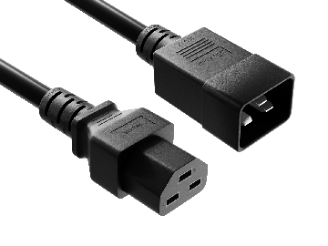 3ft IEC320 C20 to C21 Heavy Duty Power Extension Cord, 12 AWG, 20A/250V, SJT, Black 