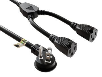 14 inches NEMA 5-15P to 2 NEMA 5-15R Low profile power cord splitter ,14AWG, SJT, 15A/125V, Black