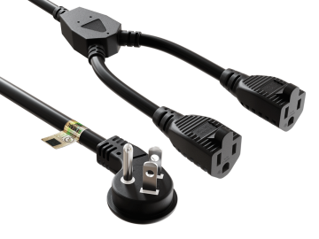 72 inches NEMA 5-15P to 2 NEMA 5-15R Low profile power cord splitter ,14AWG, SJT, 15A/125V, Black