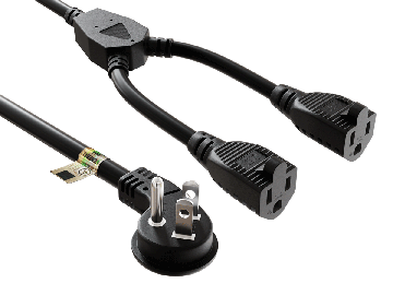 36 inches NEMA 5-15P to Dual 5-15R Ultra Low Profile Angled Power Extension Cord Splitter 16AWG 13A/125V SJT, Black