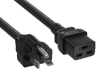 3ft NEMA 6-20P to C19 Heavy Duty Power Cord, 12 AWG, 20A/250V, SJT, Black