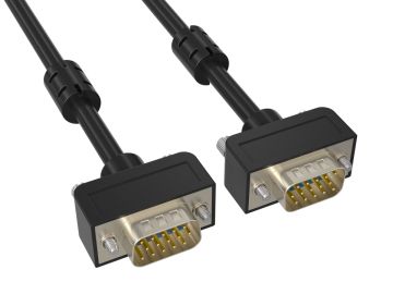 15ft Slim SVGA Male to Male Monitor Cable, black color, with ferrite core and HD15 connectors for high-quality display connections in tight spaces.