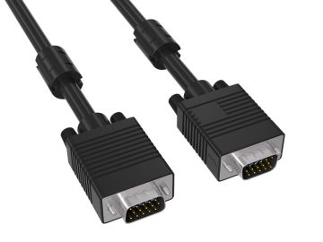 15ft SVGA Male to Male Monitor Cable, black color, with ferrite core and HD15 connectors for high-quality display connections with EMI/RFI protection.