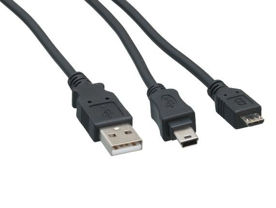 5ft USB 2.0 A Male to Mini-B 5-pin + Micro-B 5-pin Charging