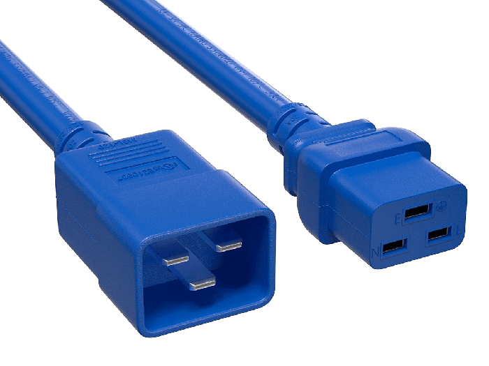 10ft 12AWG IEC320 C20 to IEC320 C19 Heavy Duty Power Cord 20A 250V blue