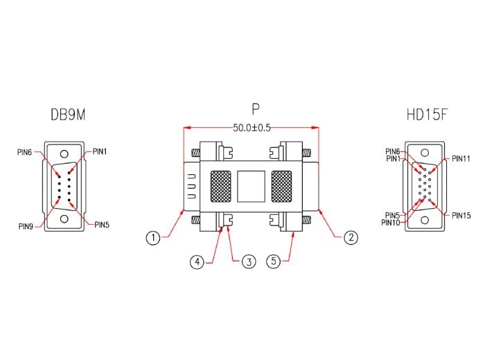 DB9 Male to HD15 Female VGA Display Adapter Converter, Molded Type