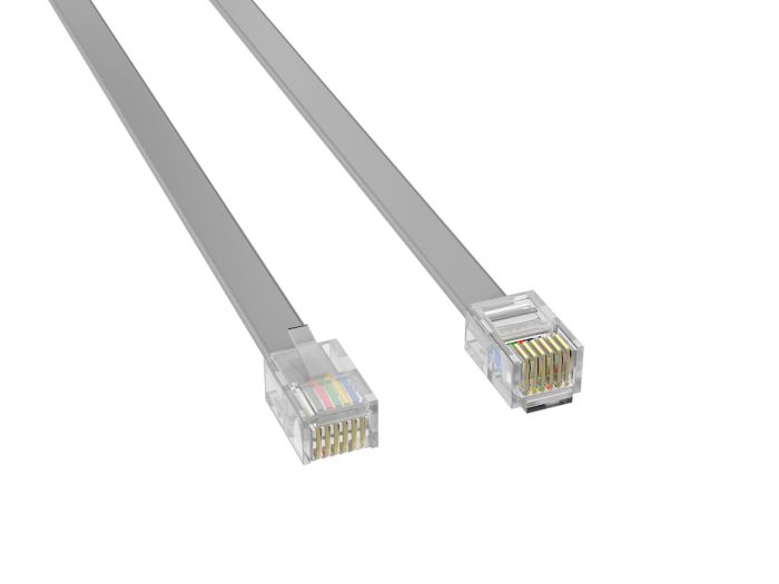 7ft RJ-12 6P6C Straight Through Modular Phone Cable with Gold-Plated Contacts for Modem, Fax, and Data Connections