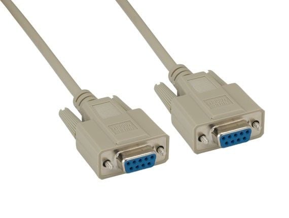 3ft Beige DB9 Female to Female Null Modem Cable with 7 Conductors for Direct Device Connection and Data Transfer