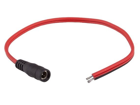 1ft Female DC Power Cable 2.1 x 5.5mm Pigtail Female Plug, 18AWG, Red