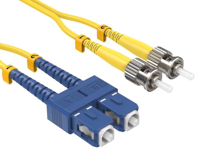 3m OS2 SC to ST UPC Duplex Corning Fiber Optic Cable SingleMode 9/125 OFNR Rated, Yellow