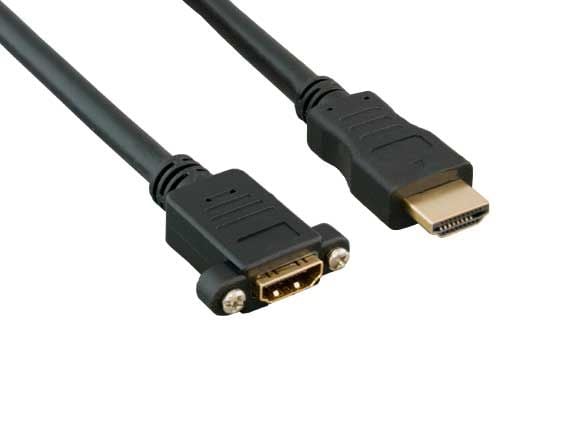 1ft HDMI Panel Mount Male to Female HDMI Extension Cable with Ethernet, 4K Support, 28 AWG, Black