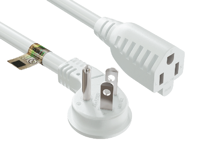 1ft NEMA 5-15P to 5-15R Ultra Low Profile Angled Power Extension Cord 16AWG 13A/125V SJT, White