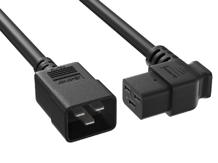 6ft C20 to Right Angle C19 Power Cord 12AWG 20A/250V UL, Black