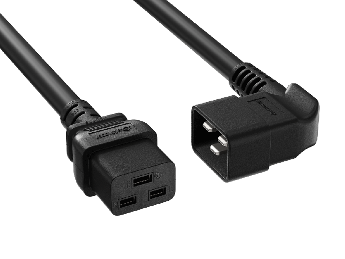 3ft C19 to Right Angle C20 Power Cord 12AWG 20A/250V SJT UL, Black