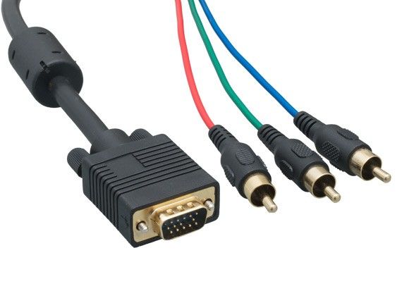 6ft VGA HD15 Male to 3 RCA Male Video Cable, Black