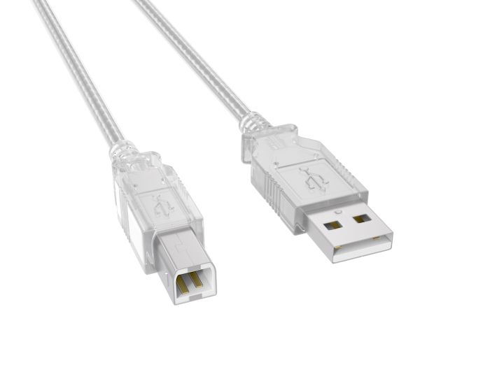 3ft USB 2.0 Type A Male to B Male Cable, 480Mbps, Double-Shielded, Clear