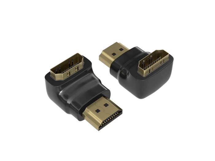 90-Degree HDMI Male to Female Port Saver Adapter in Black with Gold-Plated Connectors