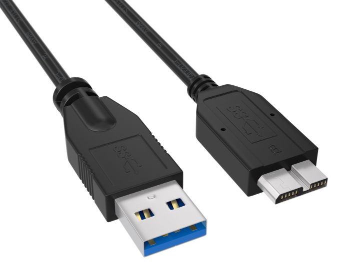 10ft USB 3.0 Type A Male to Micro B Male cable, black color, double-shielded for high-speed 4.8Gbps data transfer, ideal for connecting smartphones and tablets to computers.