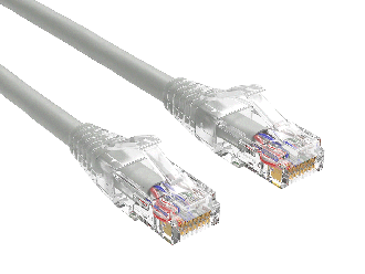 0.5ft Cat6 UTP snagless patch cable, 24AWG, RJ45 with 50-micron gold contacts, clear strain relief boot, grey color, for high-performance Gigabit Ethernet connections.