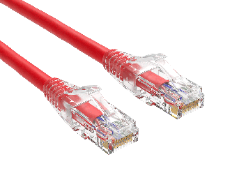 3ft Cat6 UTP snagless patch cable, 24AWG, RJ45 with 50-micron gold contacts, clear strain relief boot, red color, for high-performance Gigabit Ethernet connections.