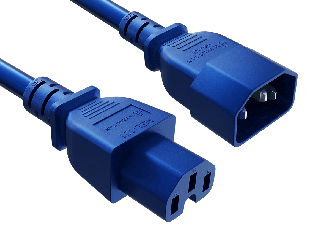 3FT 14AWG C15 to C14 Extension Power Cord | UL SJT 105°C | 15A/250V | Blue | UL & cUL Listed